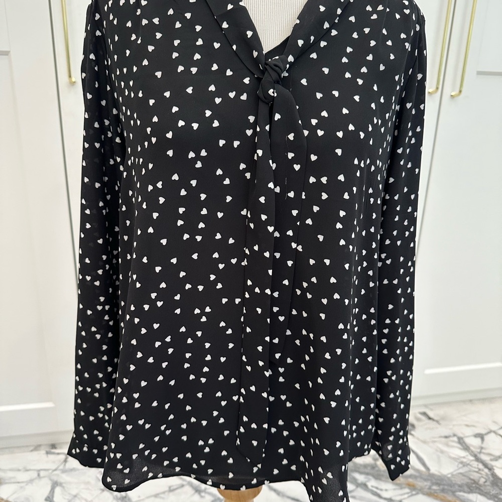 Rachel Zoe Black Heart-Print Tie-Neck Blouse